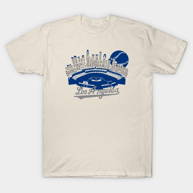 LA Pro Baseball Team Skyline Los Angeles T-Shirt by kumtulmabur